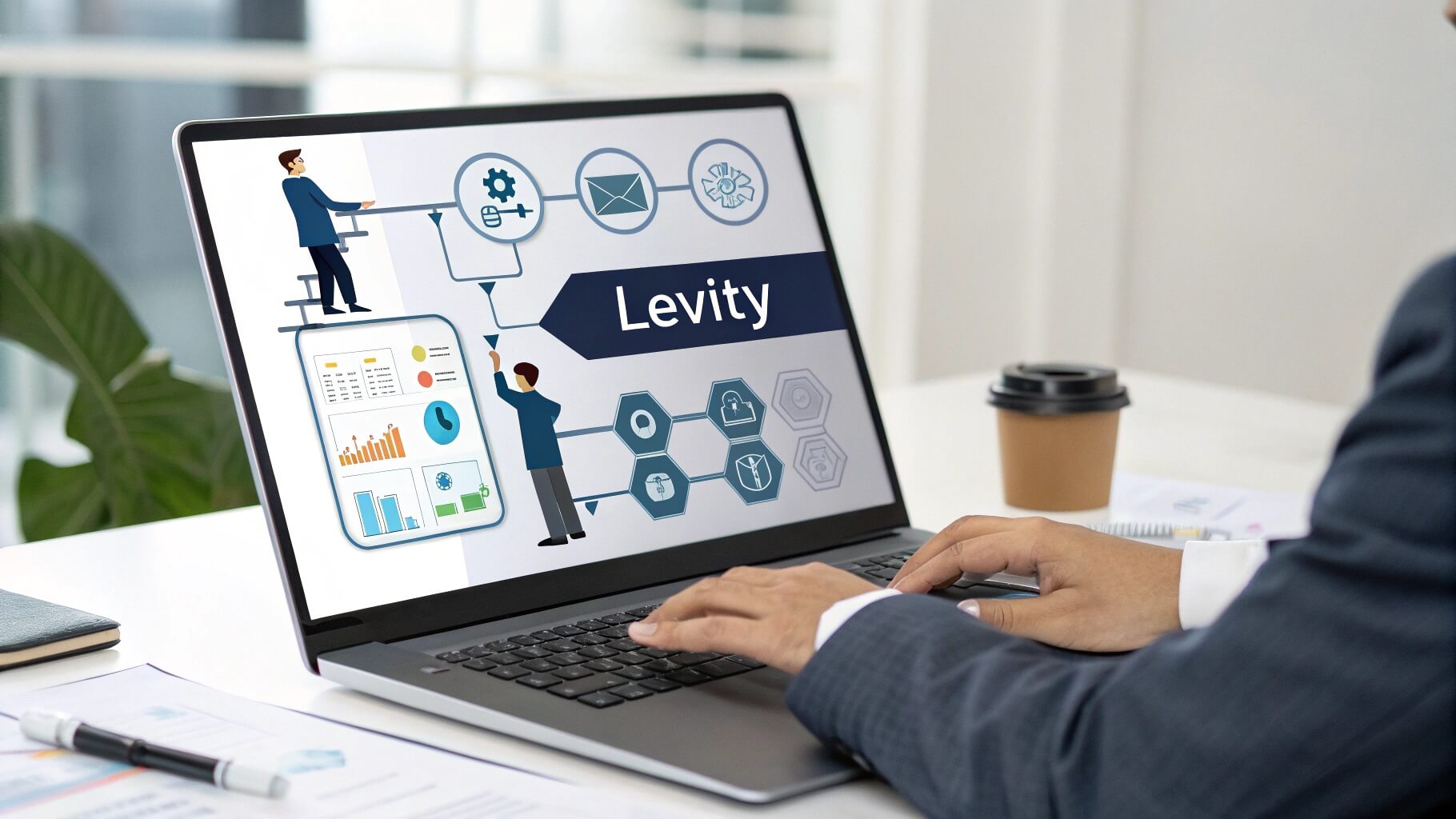 User building a no-code AI automation system with Levity to handle business decisions using a drag-and-drop interface