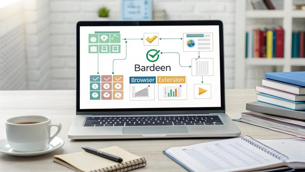 Bardeen dashboard automating repetitive tasks like email and spreadsheet management in a browser workspace for busy professionals